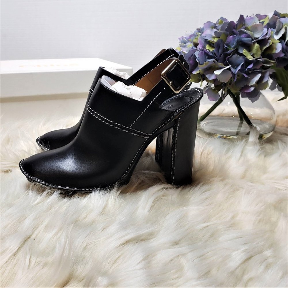 NIB CHLOE Blk Leather Platform Slingback Mule 8.5M - Picture 3 of 11